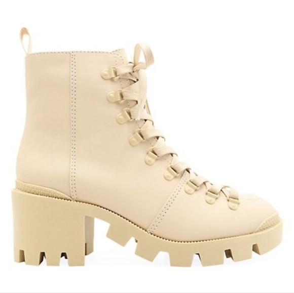 Schutz Xayane Lug-Sole Leather Lace Up Platform Combat Boots Almond Buff Leather - Picture 7 of 16